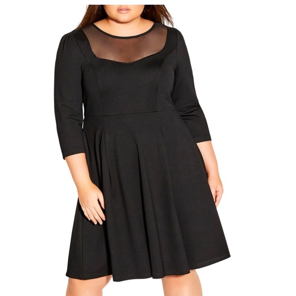 City Chic Dresses & Skirts - City Chic Mesh Panel Fit and Flare Dress, Plus Size, Medium